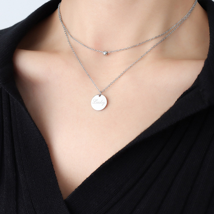 Stainless Steel Jewelry Double Layer Lucky Round Brand Small Steel Ball Necklace Women's Fashion Clavicle Chain