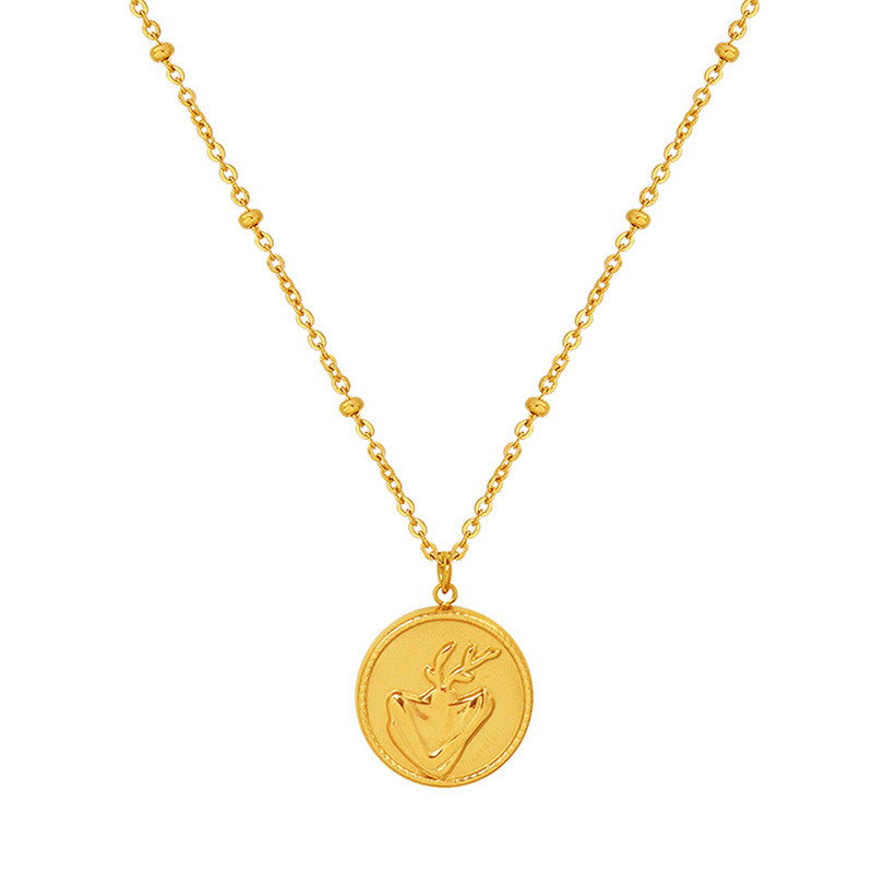 2022 New Natural Scenery Mountain Embossed Coin Necklace For Women Stainless Steel 18K Gold Plated Necklace