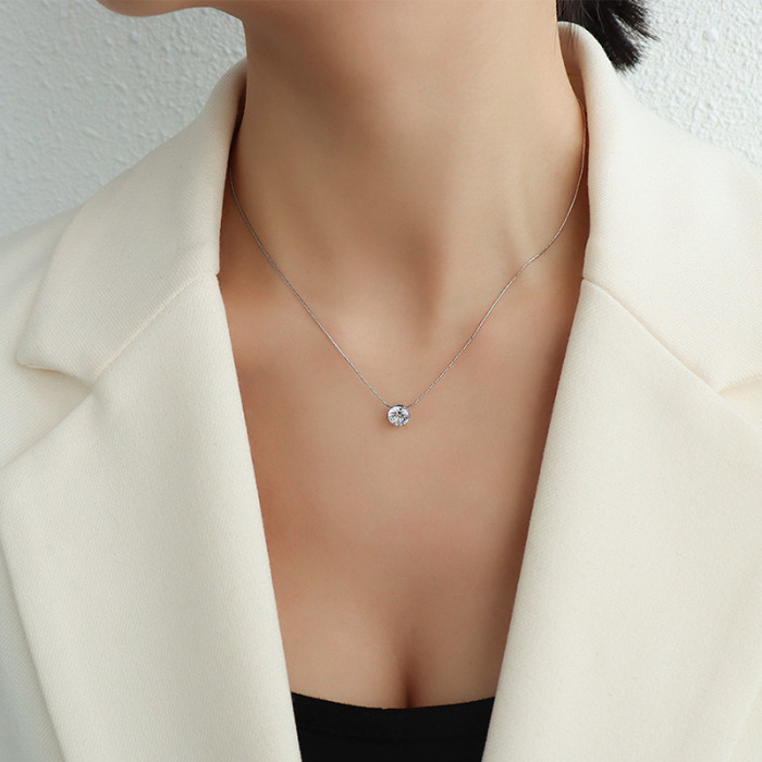 Stainless Steel Jewelry Thin Vertical Chain Single Zircon Chain Simple Zircon Necklace for Women