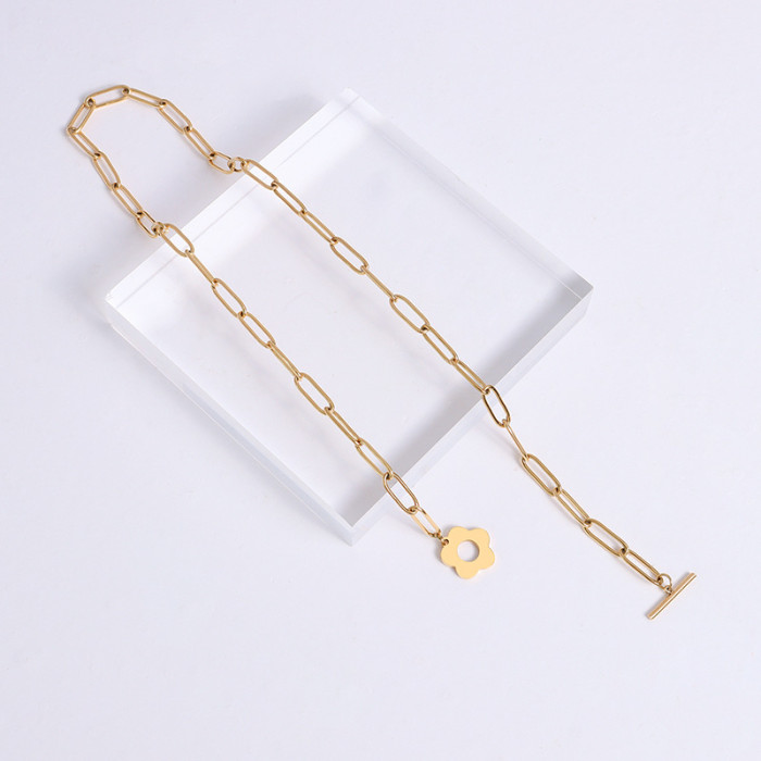 Flower Pendant OT Buckle Necklaces for Women Gold Color Thick Clavicle Chain Necklace Punk Style Collier Neck Jewelry Gift