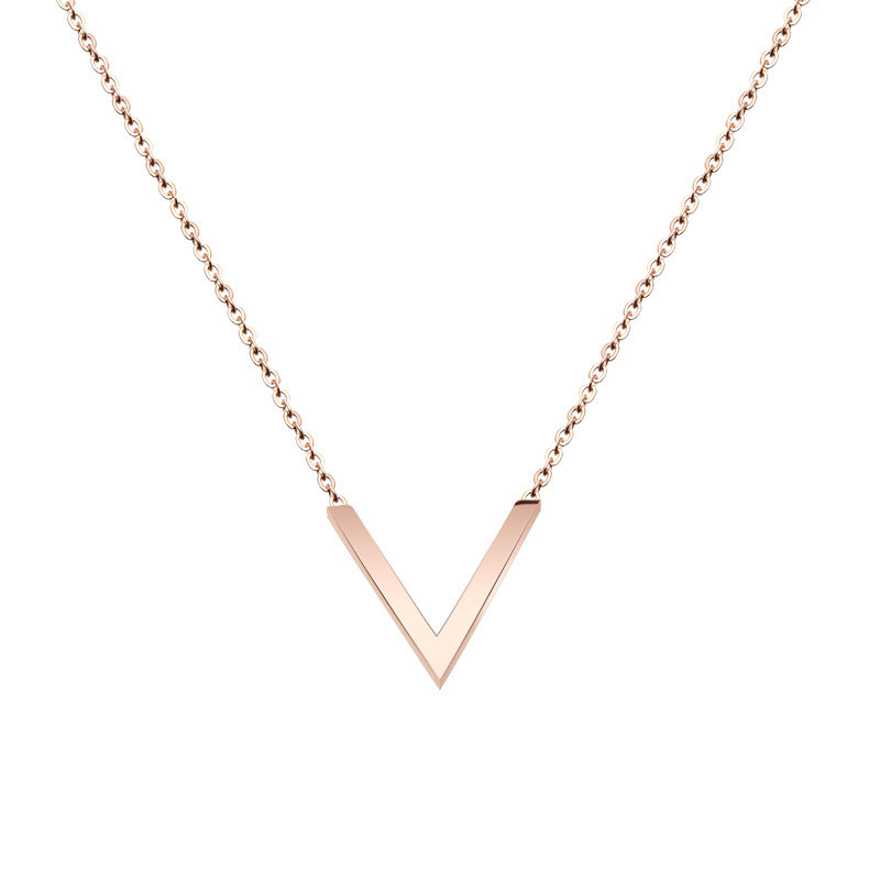 Simple Cute Letter V Pendant Necklaces For Women Fashion Party Jewelry Dress Accessories Titanium Steel Good Gift