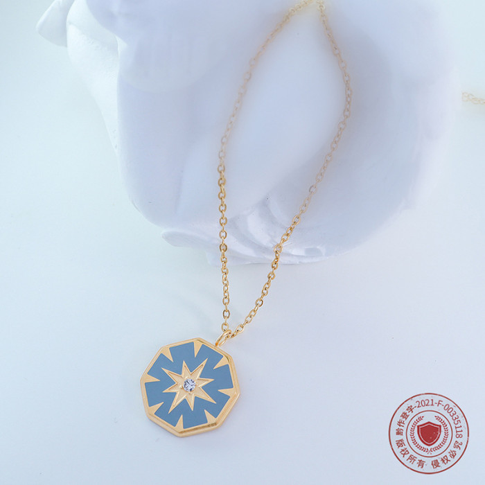 CZ Pave Star Enamel Necklace Simple Octagon Delicate Necklace Sweet Jewelry