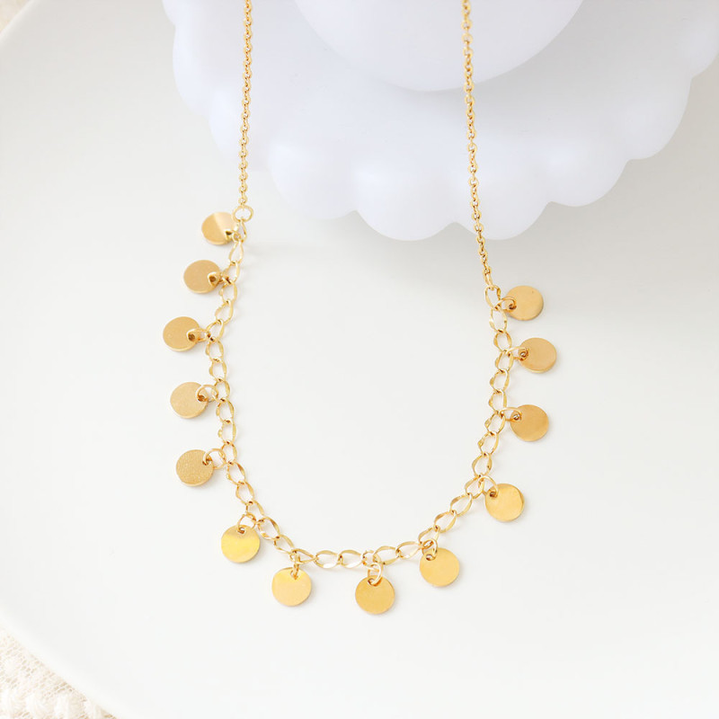 Fashion Tiny Gold Coin Tassel Necklace for Women Trendy Round Small Disc Necklaces Disc Gold Choker Delicate Jewelry