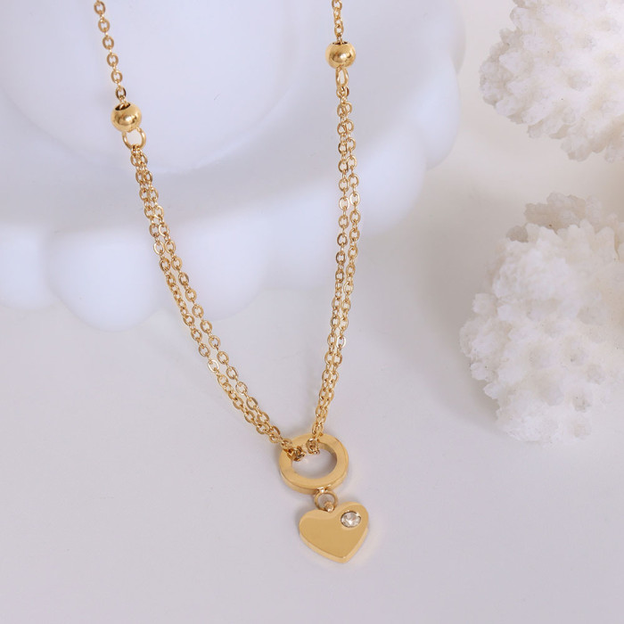 Punk Gold Cuban Link Chain Necklace Steel Bead Heart Circle Pendant Choker Necklaces for Women Fashion Jewelry Gifts