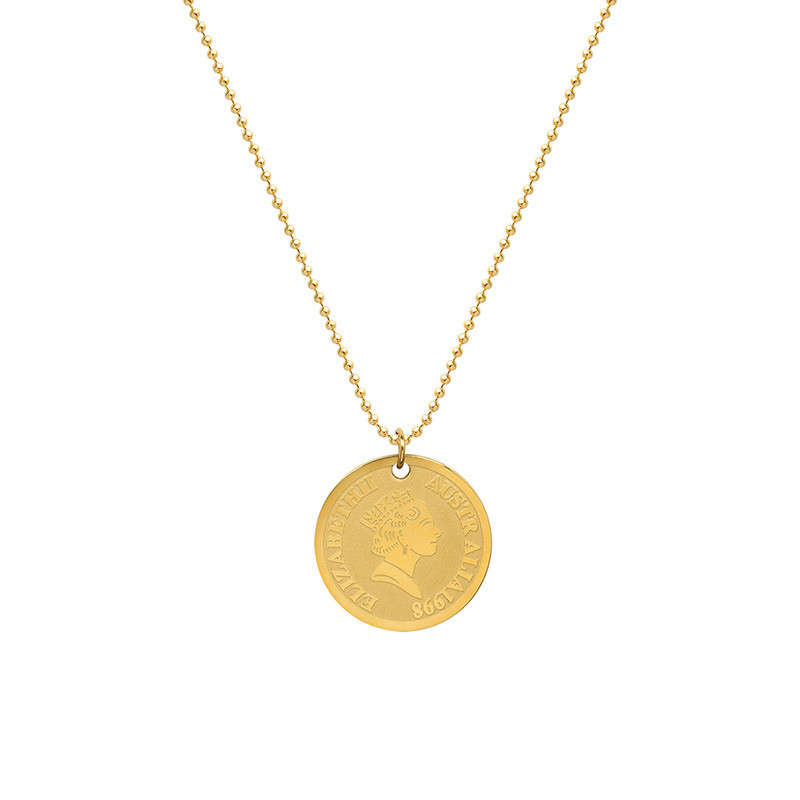 Classical Portrait Coin Necklace Stainless Steel Hypoallergenic Gold Pendant Necklace for Women Vintage Gold Jewelry
