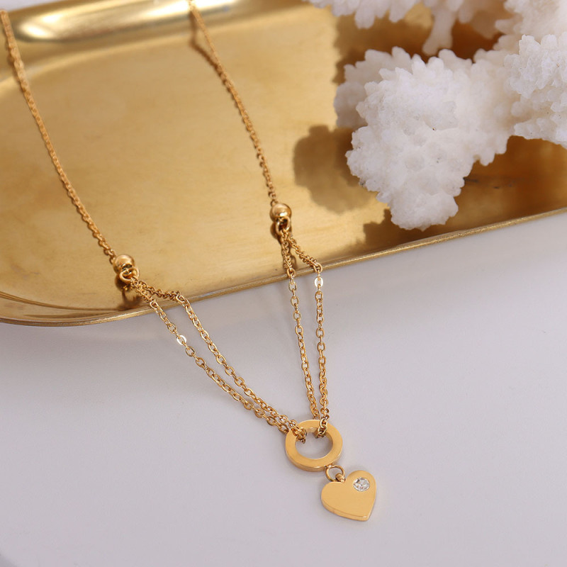 Punk Gold Cuban Link Chain Necklace Steel Bead Heart Circle Pendant Choker Necklaces for Women Fashion Jewelry Gifts
