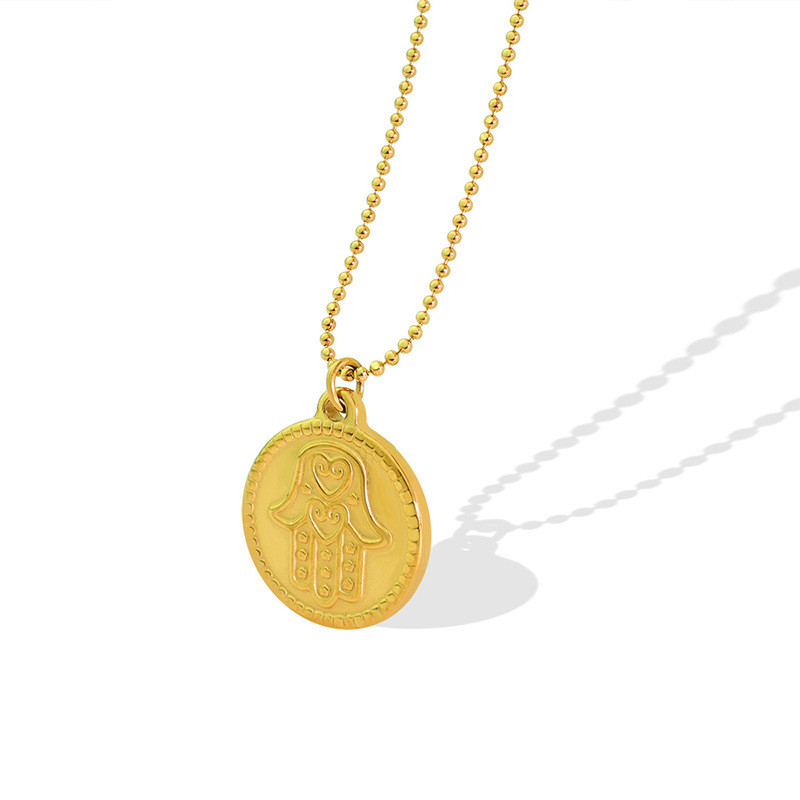 Engraved Pendant Necklace for Women Stainless Steel Gold Silver Color Round Coin Necklaces Vintage Aesthetic Jewelry Colar