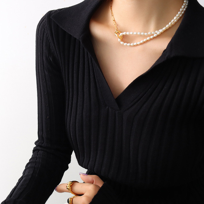 Unique Chunky Thick Twist Chain Female Charm Necklace New Gothic Imitation Pearl Pendant Necklace