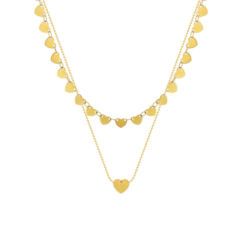 European Cool Style Jewelry Fashion Niche Design Sense Peach Heart Pendant Double Layer Necklace Clavicle Chain Female