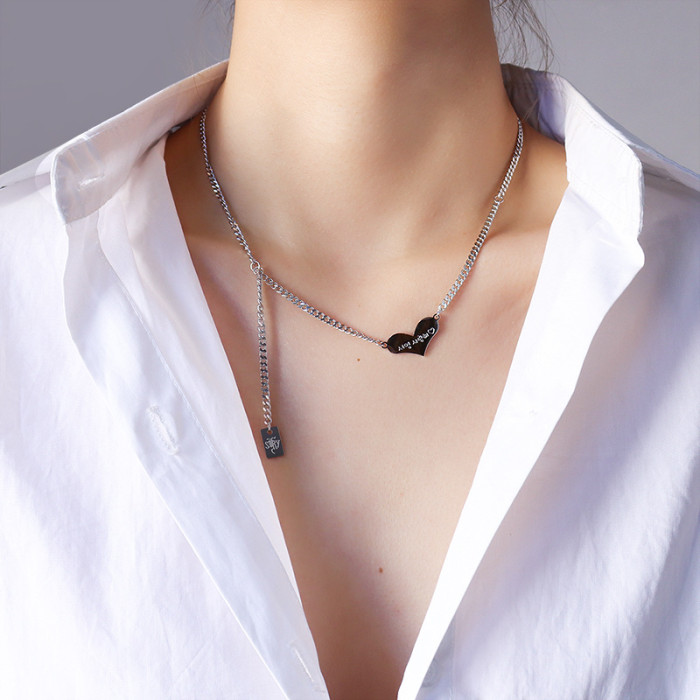 2022 New Peach Heart Necklace for Women Korean Square Tassel Chain Choker