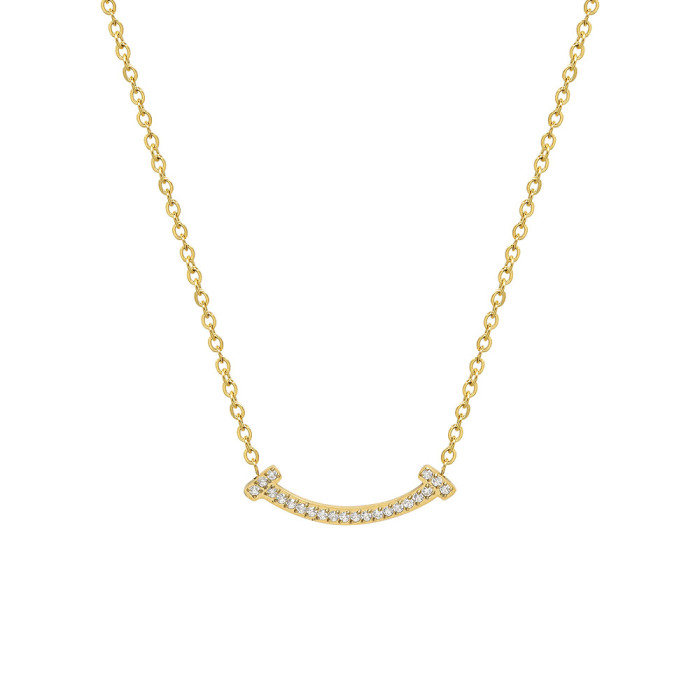Smile Zircon Pendant Rose Gold Necklace for Women 2022 New Titanium Steel Necklace Female Design Clavicle Chain Korean Simple