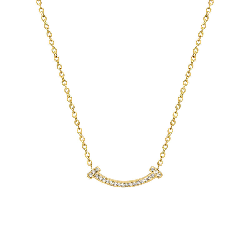 Smile Zircon Pendant Rose Gold Necklace for Women 2022 New Titanium Steel Necklace Female Design Clavicle Chain Korean Simple