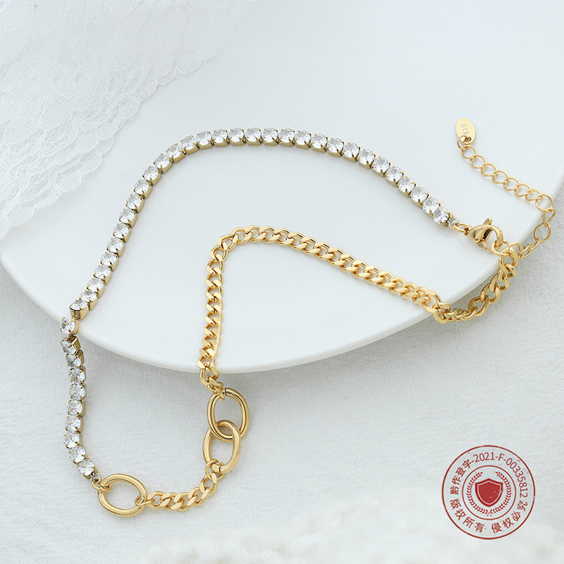 Luxury Zircon Spliced Mixed Chain Necklace Gold Color Titanium Steel Metal Chain Necklaces Trendy Necklaces Jewelry