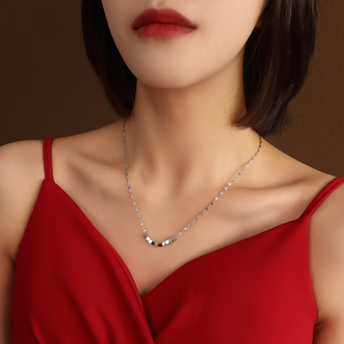 Stainless Steel Necklaces Geometric Square Cube Simplicity Style Fashion Choker Pendant Chain Necklace for Women Jewelry Party