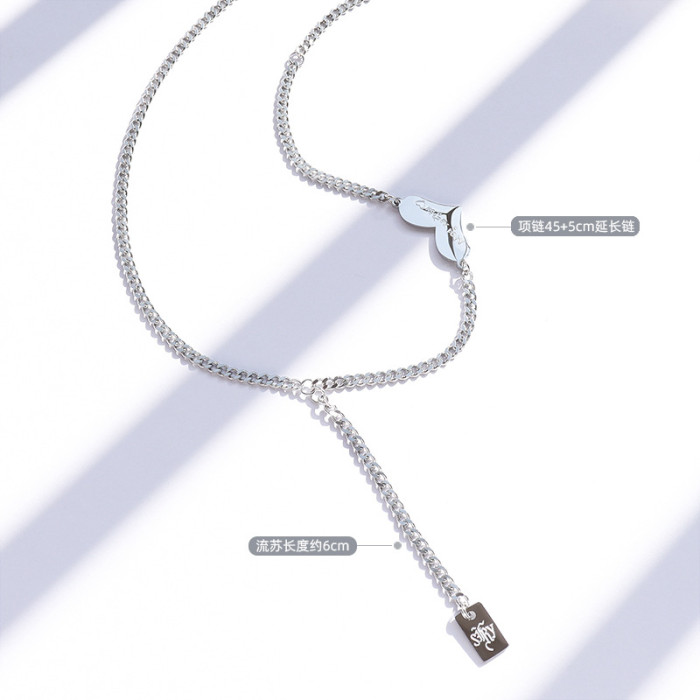 2022 New Peach Heart Necklace for Women Korean Square Tassel Chain Choker