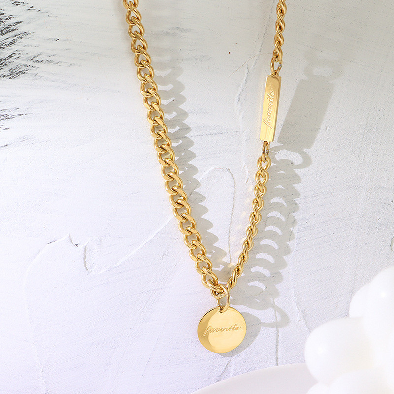 Letter Round Pendant Necklace Gold Women's Necklace Jewelry Splicing Thick Chain Necklace