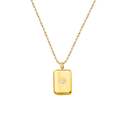 New Classcial Eco Friendly Stainless Steel 18k Gold AAA CZ Star Waterdrop Square Pendant Necklaces for Women