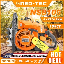 U.S. STOCK NEOTEC NS8105 36/42 inch Gas Chainsaw with Guide Bar Chain,2-Cycle Power Head 105cc Power Chain Saw 4.8KW 6.5HP Gasoline Chainsaws,All Parts Compatible with G070 070 090