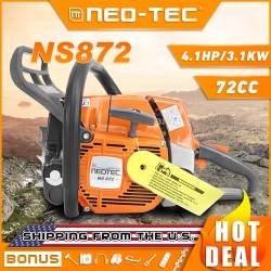 U.S. STOCK NS872 NEOTEC Chainsaw 72cc 3.6KW With 24/25/28 Bar and Chain Petrol Chainsaws,All Parts Compatible with MS380 381 Magnum Chainsaw