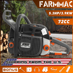 U.S. STOCK FARMMAC F380 72cc Premium Edition 2-Cycle Gas Chainsaw Powerhead, 3.9KW 5.3HP with NGK Spark Plug, Italian Ignition Coil, fit for 24  and 28  bar, Power Chain Saw, Compatible with Gasoline Saw 038