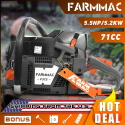 U.S. STOCK FARMMAC F372, 71cc Gas Chainsaw High-End Version, fit for 20  Bar, 24  Bar, 28  Bar, All Parts Compatible with Hus 372XP, with Walb Carburetor NGK Spark Plug