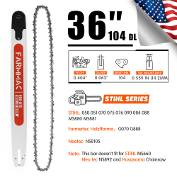 U.S. STOCK FARMMAC 36 Inch Chainsaw Guide Bar & Chain Combo Alloy Chainsaw Bar .404  Pitch .063  Gauge, 104 Drive Link, Full Chisel Chain, Fit for Stihl MS070 NS8105 G070 MS880 MS090 363DXLLE099, 3002 001 8052