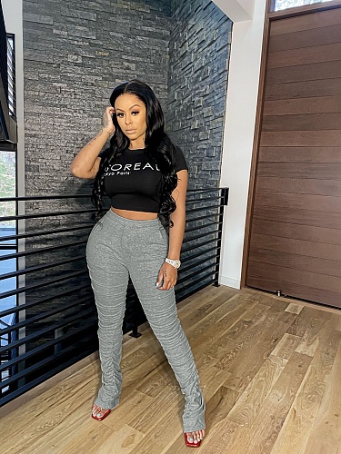 Solid Ruched Stacked High Waist Sweatpants YS-8520