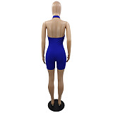 Solid Zipper Backless Sleeveless Fitness Romper YUM-9098