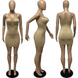 Solid Spaghetti Strap High Waist Skinny Mini Dress FSL-191