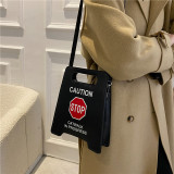 new fashion creative spoof personality parking sign forbidden to drive female tide pu bag bags handbags