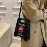 new fashion creative spoof personality parking sign forbidden to drive female tide pu bag bags handbags