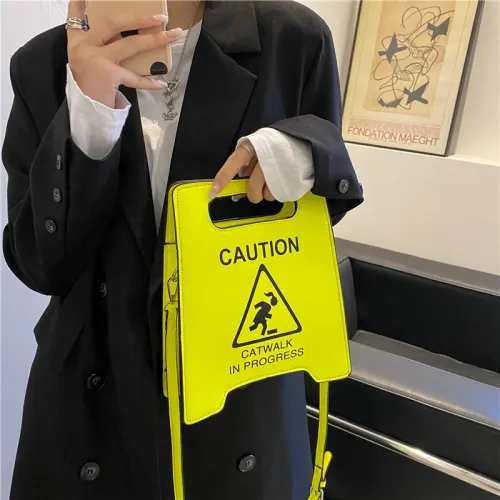 new fashion creative spoof personality parking sign forbidden to drive female tide pu bag bags handbags