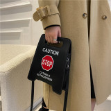 new fashion creative spoof personality parking sign forbidden to drive female tide pu bag bags handbags