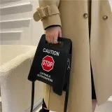 new fashion creative spoof personality parking sign forbidden to drive female tide pu bag bags handbags
