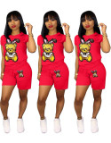 Fashion cartoon picture short sleeve shorts set Two-piece Q5090101