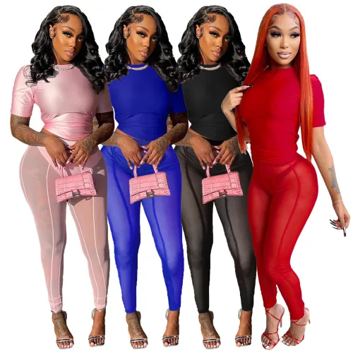 Summer fashion casual gauze set sexy two-piece short sleeve pants See through sets 866172