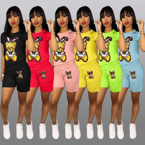 Fashion cartoon picture short sleeve shorts set Two-piece Q5090101