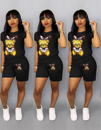 Fashion cartoon picture short sleeve shorts set Two-piece Q5090101
