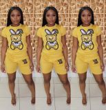Fashion cartoon picture short sleeve shorts set Two-piece Q5090101