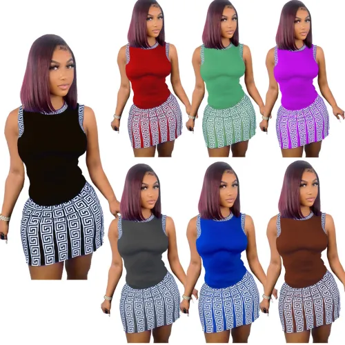 Spring summer new women's sleeveless blouse and skirt suit Two-piece QC806878