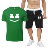 Marshmello Fashion Casual T-shirt And Sports Shorts 2 PCS Set For Men
