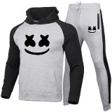 Marshmello Trendy Smile Casual Loose Long Sleeves Hoodie And Jogger Pants For Men
