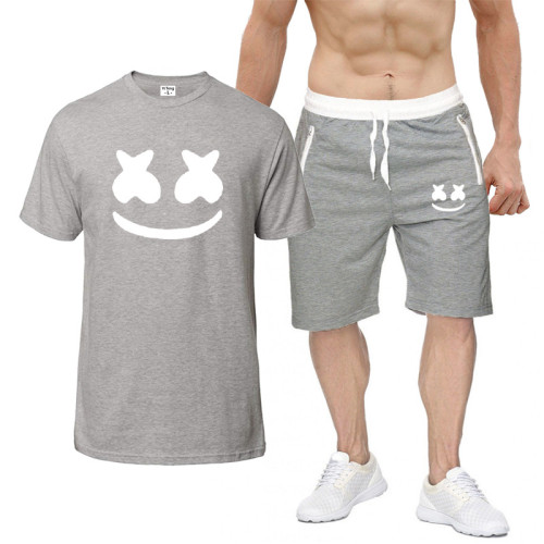 Marshmello Fashion Casual T-shirt And Sports Shorts 2 PCS Set For Men