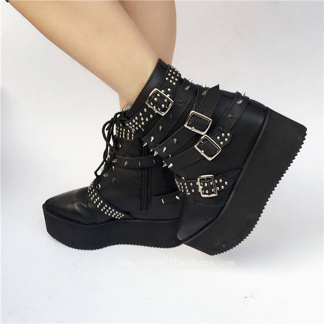 Punk Style Black Height Increasing Lolita Boots