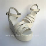 Girl's White Matte Straps Lolita High PLatform Sandlas