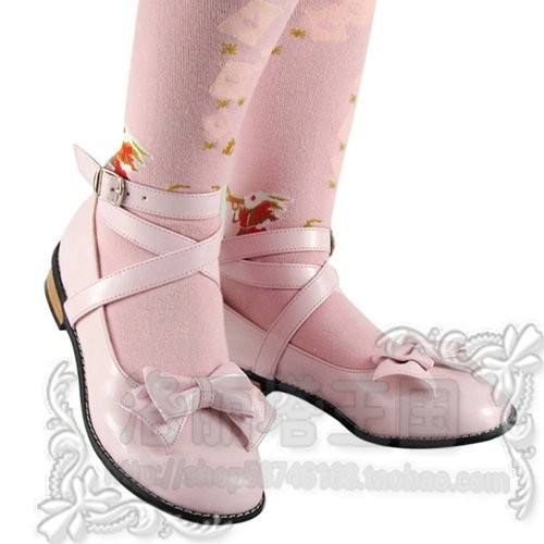 Black/White/Pink/Red Flat Heels Lolita Shoes -Pink Size 38 In Stock