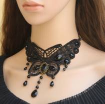 Gothic Black Lace Pendant Lolita Big Butterfly Girls Choker
