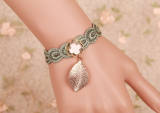 Green Peafowl Lace Leaf Pendant Lolita Bracelet-out
