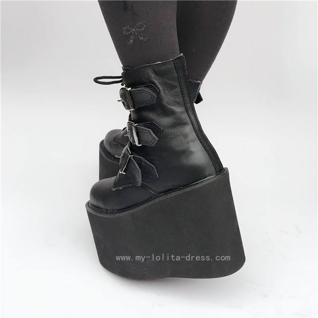 Matte Black Belts Goth Punk Lolita Boots
