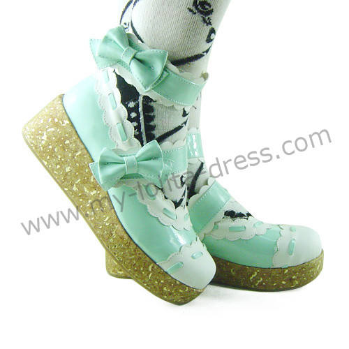 Mint White Bows Fairytale Shoes